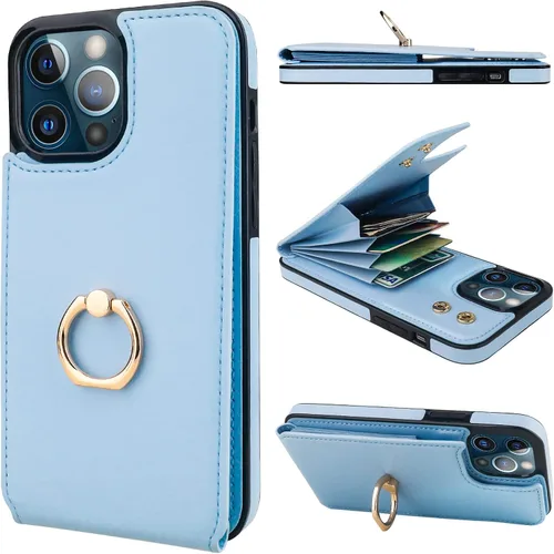 Vista 14 de Folosu Funda compatible con iPhone 13 Pro Max con soporte para tarjetas, rotación de 360°, soporte de anillo de dedo con función atril, protección
