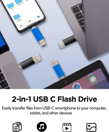 Vista 2 de AreTop Memoria USB C de 4 GB USB 2.0 Dual Flash Drive 2 en 1 portátil tipo C compatible con iPhone 16/15, teléfono inteligente Android