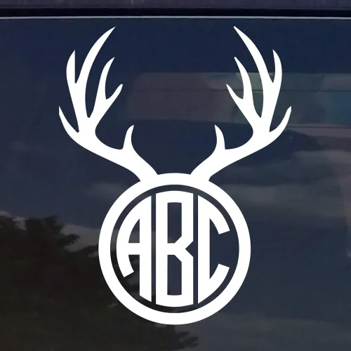 Vista 2 de Calcomanías de vinilo personalizadas con monograma de cuernos de ciervo con iniciales de círculo, calcomanías para automóvil YETI Cup para portátil