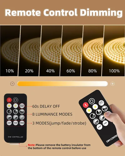 Vista 4 de Tira de luces LED de 20 pies con control remoto, 3000 K luces de cinta cálida y regulable, 12 V, 360 LED, 2835 luces adhesivas fuertes para armario