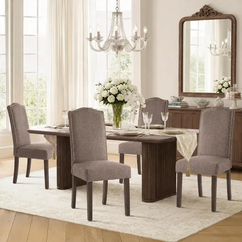 Vista 15 de Juego de 2 sillas de comedor tapizadas modernas y elegantes para cocina Beige