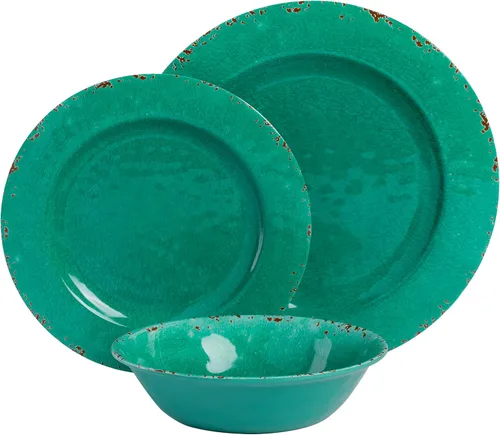 Vista 2 de Gibson Home Mauna - Juego de vajilla de melamina, servicio para 4 personas (12 piezas), color verde