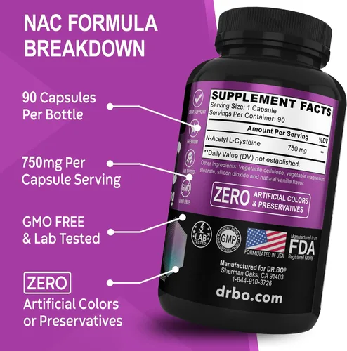 Vista 6 de Suplemento NAC Píldoras de N-acetil cisteína - 750 mg N acetil cisteína cápsula de vitamina pura - Fórmula diaria de apoyo hepático para la salud