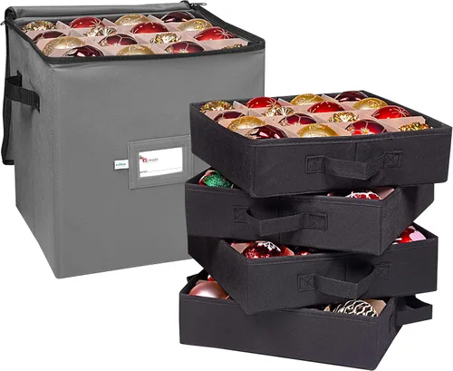 Vista 7 de Caja de almacenamiento para adornos navideños Primode, 4 bandejas individuales, contenedor de almacenamiento para adornos navideños, capacidad