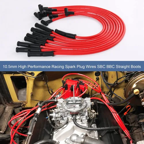 Vista 7 de Distribuidor HEI con cables de bujía de repuesto para Chevy SBC 350 BBC 454 Kit combinado de encendido, 0.413 in, silicona