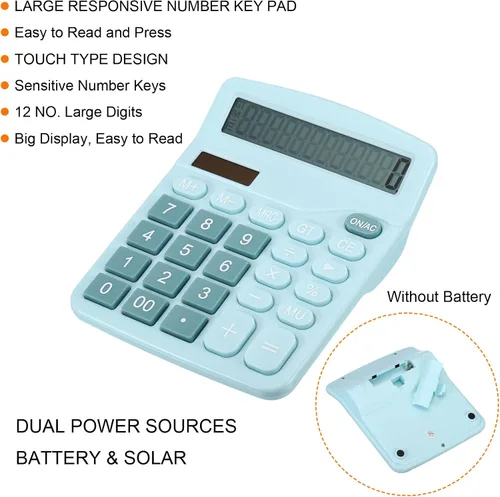 Vista 6 de PATIKIL Calculadora de escritorio, pantalla LCD grande de 12 dígitos, batería solar, doble potencia, función estándar, calculadora electrónica