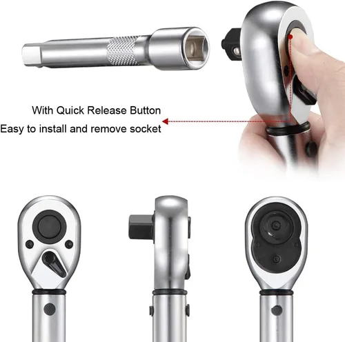 Vista 3 de BULLTOOLS Juego de llaves dinamométricas de clic de 1/2 pulgada, llave dinamométrica ajustable de 90 dientes de doble dirección con hebilla