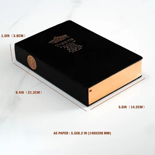 Vista 7 de Diario grueso, papel en blanco de calidad superior, con borde dorado, cuaderno de tapa dura con cubierta negra suave de piel sintética, de 416