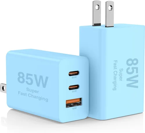 Vista 11 de Paquete de 2 bloques de cargador de pared USB C de 85 W, adaptador de carga USB C de 3 puertos de 100 W tipo C de carga súper rápida para MacBook