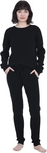 Vista 2 de Cashmeren Conjunto de ropa de descanso acanalada para mujer, suéter y pantalones deportivos de manga larga de cachemira 100% pura