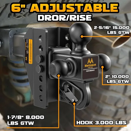 Vista 3 de Adjustable Trailer Hitch -Drop Hitch Fit 2.5" Receiver-6" Drop/Rise