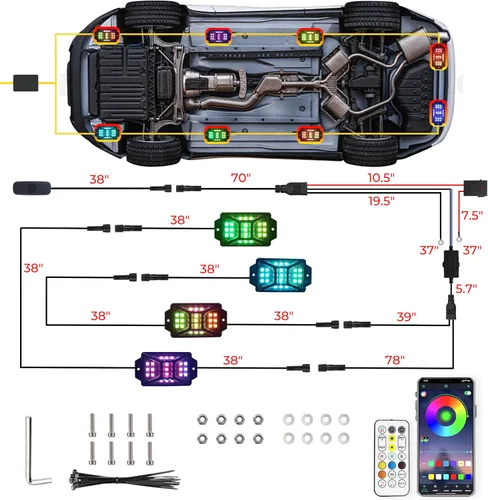Vista 6 de 4 cápsulas de luces RGB de ángulo completo compatibles con camiones de 12 V, Jeep, UTV, SUV, ATV, barco, carrito de golf, impermeable, multicolor