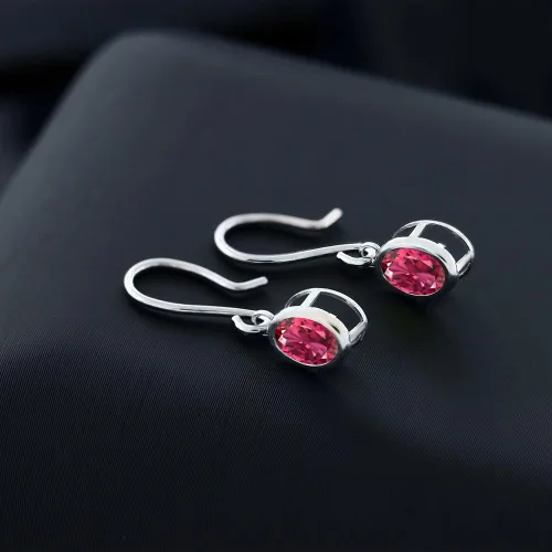 Vista 167 de Gem Stone King Aretes colgantes de plata de ley 925 de 0.276 x 0.197 in con piedra natal ovalada de alambre francés para mujer