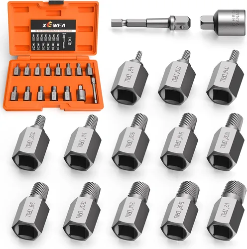 Vista 11 de XEWEA Juego de 13 extractores de tornillos multilínea Easy Out Bolt Extractor Kit de extractor de pernos de cabeza hexagonal de acero de aleación