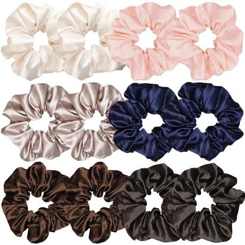 Vista 29 de Sufermoe 12 bandas elásticas para el cabello de seda satinada, color azul surtido de 4.5 pulgadas para mujeres y niñas