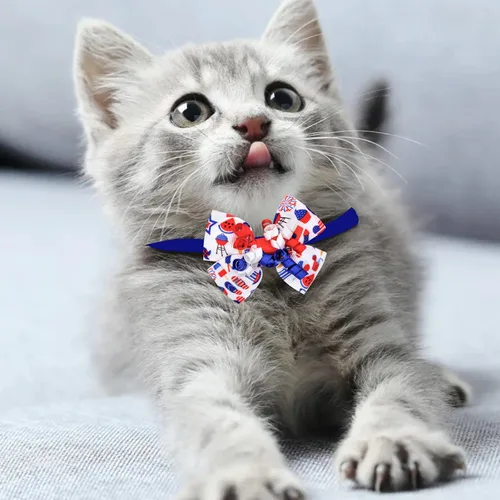 Vista 5 de 24 corbatines para perro del 4 de julio, pajarita para mascotas del Día de la Independencia, collar de rayas de estrellas ajustable, pajarita