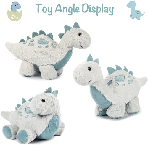 Vista 5 de TCBunny Juguete de peluche de dinosaurio bebé para dormir, 15 pulgadas, Stephan (Estegosaurio-gris)