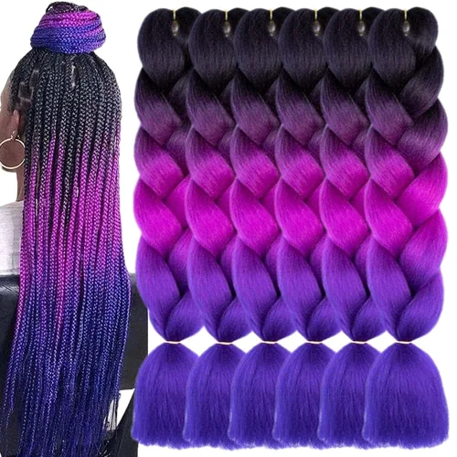 Vista 18 de 3 paquetes de extensiones de cabello sintético para trenzar de color negro a azul, tamaño jumbo ombré, de 24 pulgadas o trenzas de ganchillo