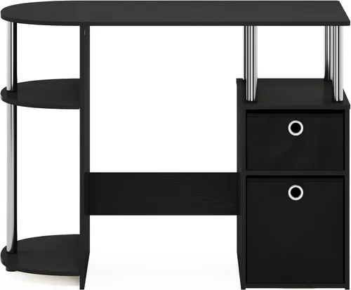 Vista 6 de Furinno Jaya Simplistic - Escritorio de estudio para computadora, americano/cromo/negro