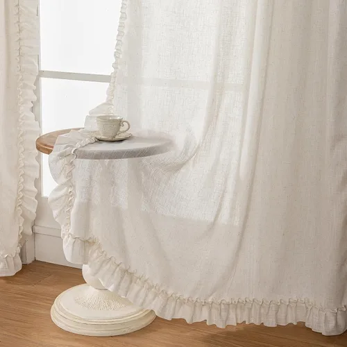 Vista 22 de TERLYTEX Cortinas de encaje de lino de 96 pulgadas de largo 2 paneles, 42 x 96 pulgadas, cortinas con volantes estilo granja para sala con bolsillo
