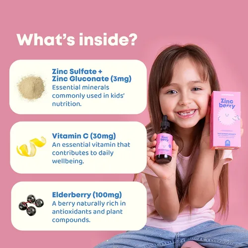 Vista 5 de JoySpring ZincBerry - Suplemento de zinc y vitamina para niños (2 fl oz) Gotas de apoyo inmunológico con sabor a saúco para niños de 3 a 16 años