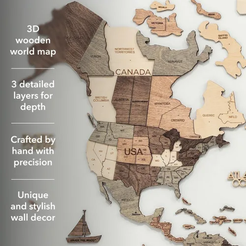 Vista 2 de Enjoy The Wood Mapa del Mundo de Madera 3D Arte de Pared Decoración de Pared Grande - Mapa de Viajes del Mundo - Idea de Regalo para Cualquier