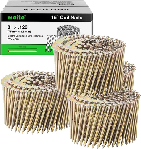 Vista 8 de meite Clavos de revestimiento galvanizados de 1-1/2 pulgadas con vástago de anillo de 15 grados para pistola clavadora de bobina, clavos de bobina