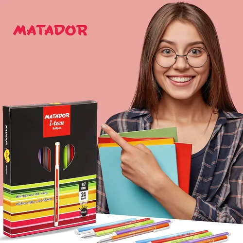 Vista 4 de Matador i-teen - Bolígrafo de punta fina (0.028 in), tinta negra, un diseño elegante y encantador, ofrece líneas fuertes y vívidas, 24