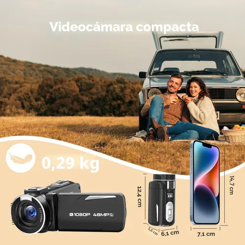 Vista 7 de Cámara de video videocámara 2.7K 48MP, cámara de vlogging para YouTube con luz de relleno, 3 pulgadas, 270° 18X, zoom digital, pantalla abatible