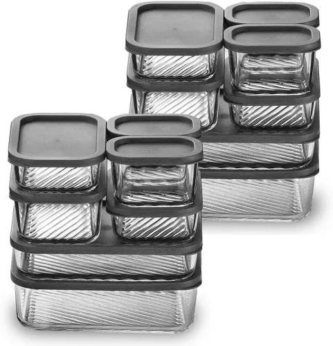 Vista 22 de EATEX Paquete de 6 recipientes de vidrio para preparación de comidas con base ranurada, 6 recipientes de almacenamiento de vidrio apilables sin BPA