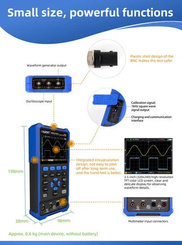 Vista 4 de Owon HDS2102S Osciloscopio Digital+Generador de Forma de Onda+Multímetro USB 2 Canales 100mhz Osciloscopio Probador Medidor