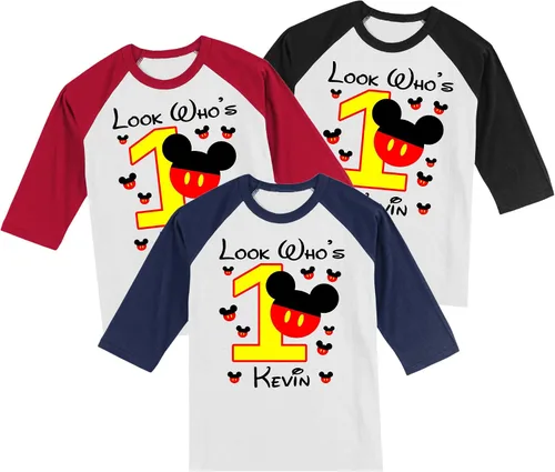 Vista 2 de Urban Smart Camiseta personalizada de Mickey Look Who's Birthday para 1, 2, 3, 4, 5, 6, 7, 8, 9 cumpleaños.