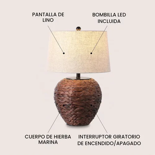 Vista 2 de JONATHAN Y JYL6501B Alaro 24.5" lámpara de mesa de estilo granja costera de jacinto de agua LED para recámara, sala de estar, oficina, marrón oscuro
