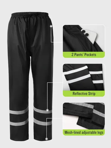 Vista 6 de Traje de lluvia para hombre, de alta visibilidad, reflectante, para trabajo, chaqueta de lluvia, pantalones para todos los deportes, granja, pesca