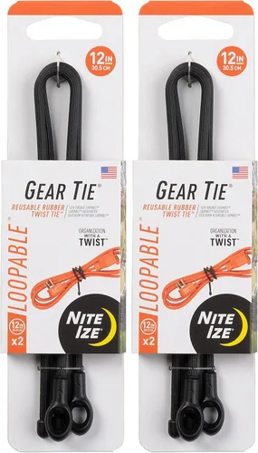Vista 18 de Nite IZE Gear Tie Loopable, el original lazo de goma reutilizable con lazo integrado resistente, 12 pulgadas, negro, paquete de 2, fabricado