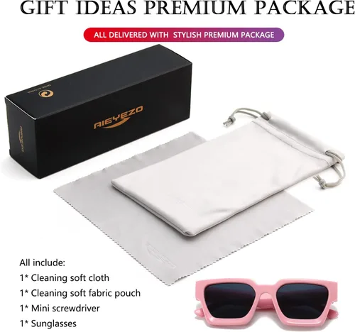 Vista 30 de AIEYEZO Gafas de sol cuadradas para mujeres y hombres, gafas de sol cuadradas con montura gruesa, estilo de diseñador simple
