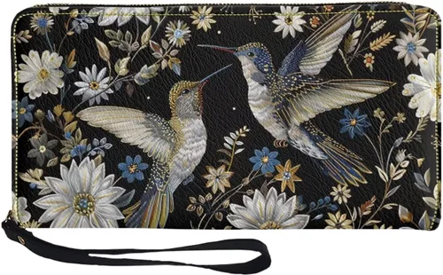 Vista 33 de Coldinair Cartera de piel sintética con cierre de cremallera para mujer, con bloqueo RFID, monedero para teléfono con correa para viaje, Añade tu