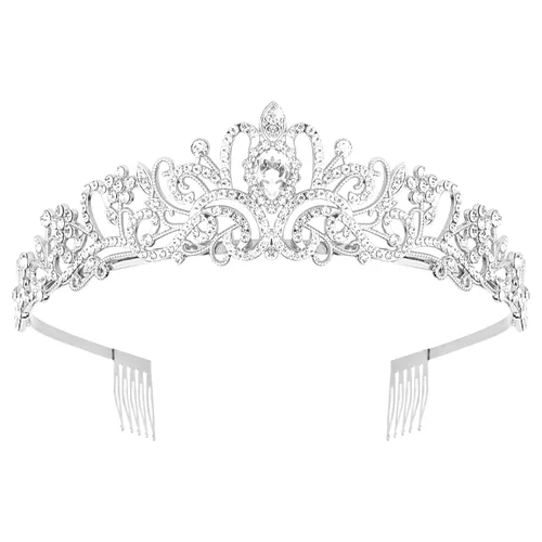 Vista 7 de CURASA Tiara de cristal rosa para mujer, corona de princesa, corona de cumpleaños, diadema de boda, accesorios para el cabello para disfraz