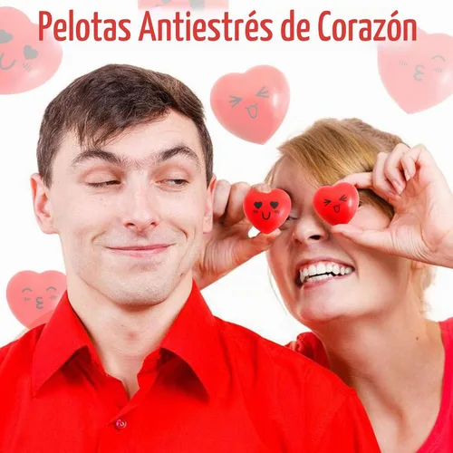 Vista 3 de 30 bolas antiestrés de corazón, mini bolas de cara sonriente de 1.5 pulgadas, juguetes de alivio del estrés en forma de corazón para niños