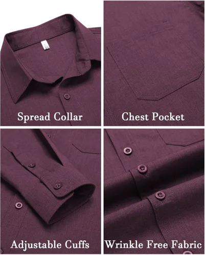 Vista 4 de COOFANDY Camisas de vestir ajustadas para hombre, de manga larga, sin arrugas, con botones, con bolsillo
