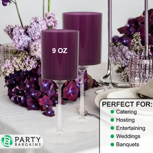 Vista 6 de PARTY BARGAINS Copas de vino de plástico de dos tonos de 9 onzas, morado y transparente, paquete de 5