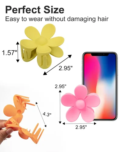 Vista 3 de 6 pinzas para el cabello de flores, pinzas grandes para cabello grueso, mate, antideslizantes, de sujeción fuerte, lindas pinzas de margarita