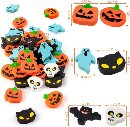 Vista 3 de YGAOHF Paquete de 150 mini borradores – 6 estilos, divertidos borradores de calabaza, fantasma, murciélagos, recuerdos de fiesta de dulce o truco
