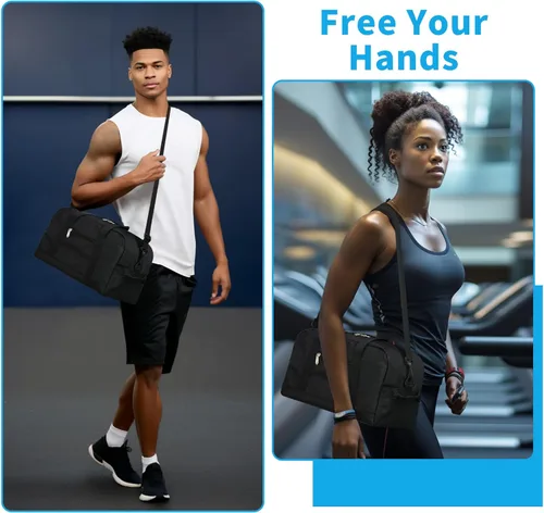 Vista 7 de Pequeña bolsa de gimnasio de 14 pulgadas, ligera, de transporte, mini bolsa de lona para viajes y deportes, Negro -, Bolsa de gimnasio pequeña