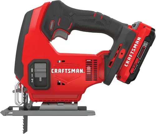 Vista 13 de CRAFTSMAN Kit de sierra caladora inalámbrica V20, 3 ajustes orbitales, hasta 2,500 SPM, batería y cargador incluidos (CMCS600D1)