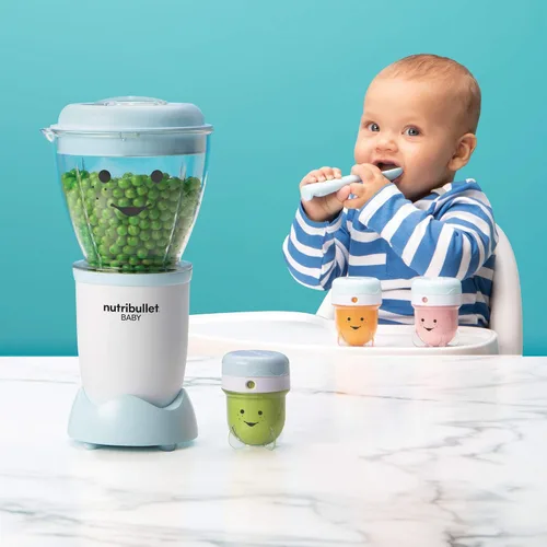 Vista 6 de NutriBullet NBY-50100 Sistema completo de fabricación de alimentos para bebés, 32 onzas, blanco, azul, transparente