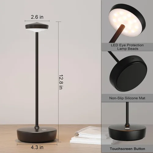 Vista 3 de Lámpara de mesa LED recargable inalámbrica, lámpara de mesa de 5000 mAh con tacto para exterior, lámpara de mesa portátil con batería, con función