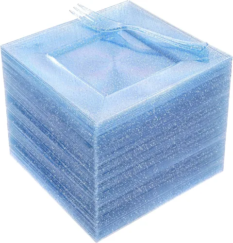 Vista 10 de DaYammi 100 platos de postre con purpurina azul, que incluyen 50 platos de aperitivo de 6 pulgadas y 50 tenedores de plástico de 5.7 pulgadas, plato