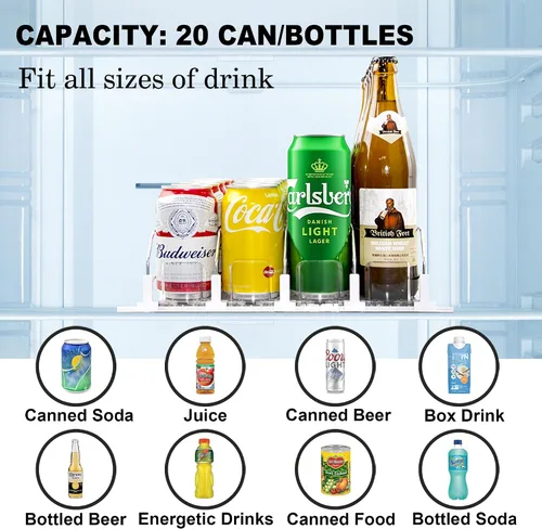 Vista 4 de LumoShine Organizador de bebidas para refrigerador, dispensador de latas de soda autoempujable para refrigerador, ancho ajustable para soportes