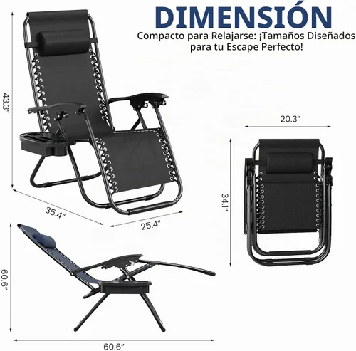 Vista 3 de Zero Gravity Chairs Set of 2, Adjustable Patio Recliners Black